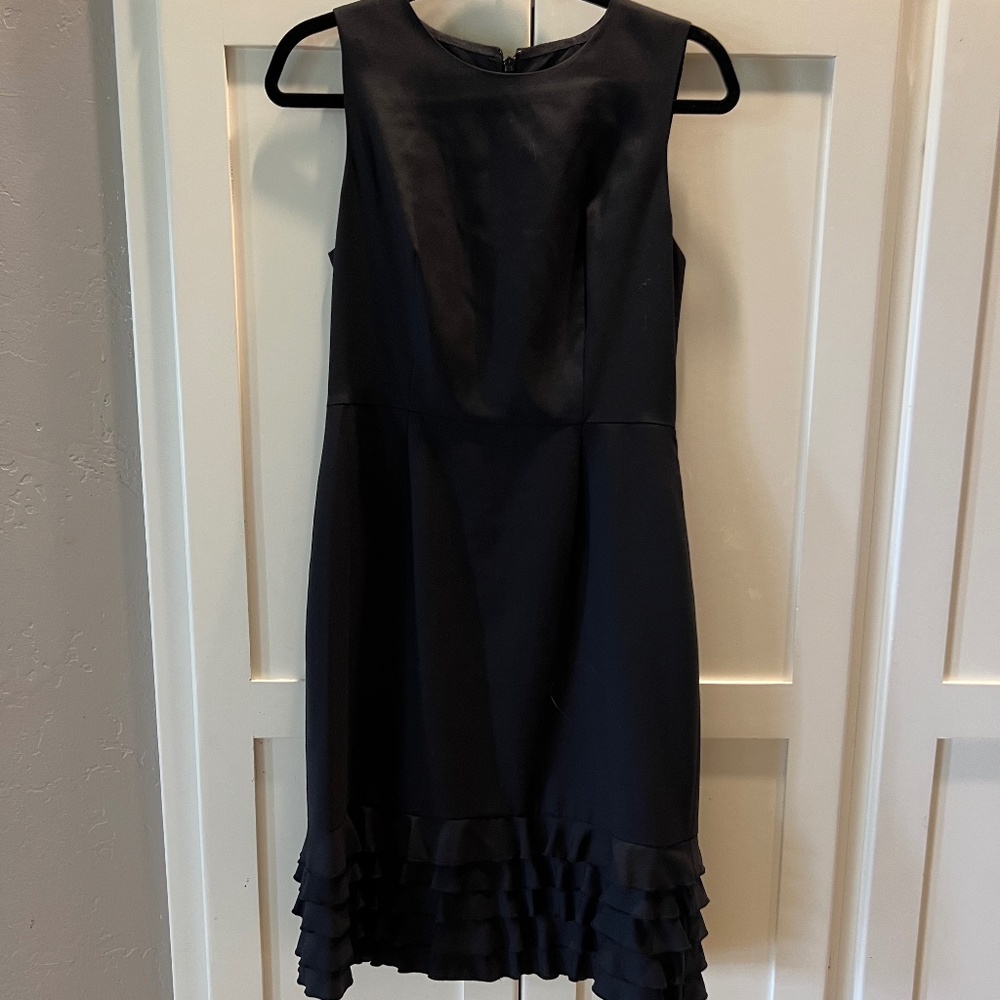 J.Crew 100% Wool Black Suiting Sheath Dress w/ Ruffle Trim, Size 6